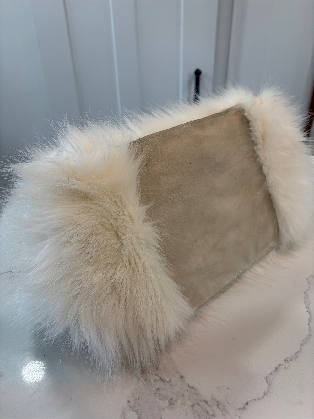 Ann Taylor Ivory Plush Faux Fur Satchel Large Handbag Purse - Picture 10 of 11